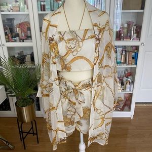 FASHION NOVA WOMEN’S FLYING SO FAR 3 PIECE TROPICAL SHORT SET COLOR CREAM/COMBO